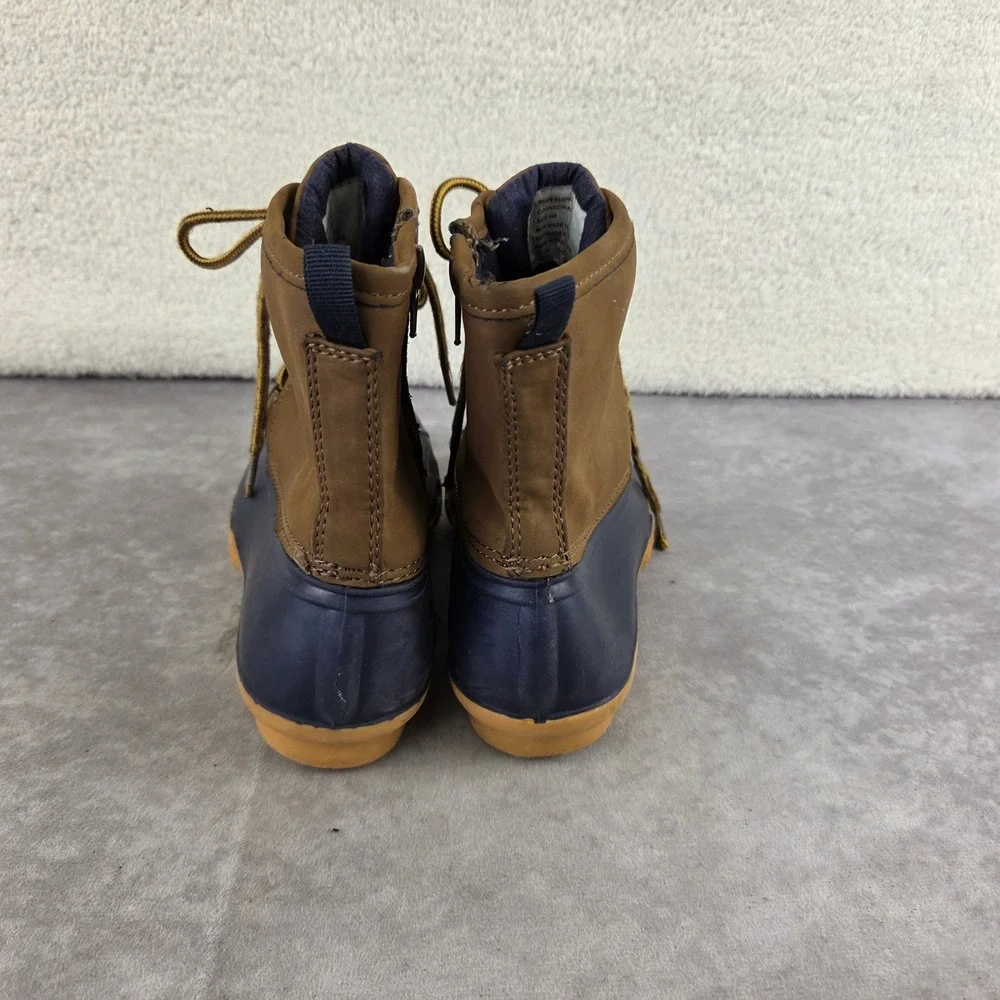 Crown & Ivy Ryan Rudy-BB Duck Boots Cognac Navy Blue Side Zip Mens 4M
